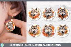Bundle of six Watercolor Wolves Round Earrings designs.