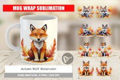 Mug Wrap Design Autumn Wolf Watercolor Product Image 1