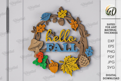Autumn Wreath Laser Cut . Fall Wreath Decor SVG Product Image 1
