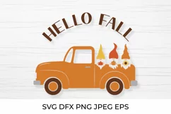 Autumn retro truck and cute gnomes. Hello fall SVG cut file Product Image 1