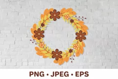 Wreath of colorful fall leaves and flowers. Autumn clipart Product Image 1