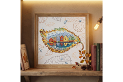 Autumn Norway Landscape Cottage Colorful Houses Cross Stitch Product Image 1