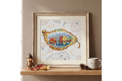Autumn Norway Landscape Cottage Colorful Houses Cross Stitch Product Image 2