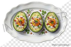 Avocado Baked Eggs Watercolor Illustration PNG Product Image 1