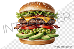 Avocado Burger Watercolor Illustration PNG Product Image 1