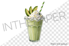 Avocado Milkshake Watercolor Clipart Illustration PNG Product Image 1