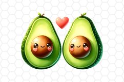 Avocados in Love Watercolor Clipart Valentine Sublimation