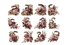 Dark Floral Snake Clipart Set Product Image 2