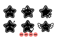 Cute Kawaii Star Clipart With Expressions And Wings Product Image 1