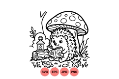 Cute Hedgehog Reading in Forest Illustration Product Image 1