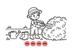Vector Illustration Of Boy Gardening Outdoors Svg Product Image 1