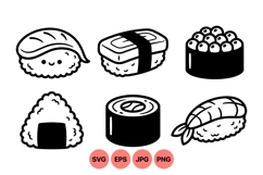 Hand Drawn Cute Sushi Vector Clipart Illustrations Product Image 1