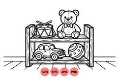 Vintage Kids Toy Shelf Lineart Svg Illustration Product Image 1