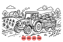 Cute Kid Tractor With Pumpkin Wagon Clipart Product Image 1