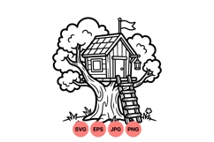 Hand Drawn Treehouse Line Art Svg Design For Kids Product Image 1