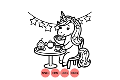 Hand Drawn Cute Unicorn Tea Party Illustration Product Image 1