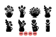 Minimalist Black Floral Vase Silhouettes Clipart Product Image 1