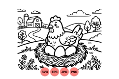 Hand Drawn Farm Hen Nesting Eggs Illustration Product Image 1