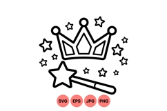 Magic Crown And Wand Line Art Svg Design Product Image 1