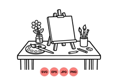 Line Art Vector Illustration Of Artist Workspace Desk Product Image 1