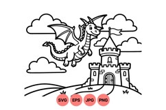 Hand Drawn Flying Dragon And Castle Illustration Product Image 1