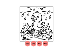 Cute Duck In Rain Vector Clipart Design Product Image 1