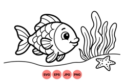 Cute Cartoon Fish Line Art Clipart For Kids Product Image 1