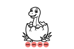 Black White Baby Dinosaur Hatch SVG Design Product Image 1