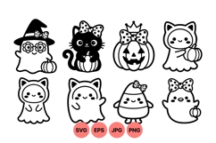 Cute Halloween Ghost Characters Cartoon Clipart Product Image 1