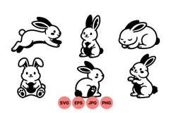 Hand Drawn Cartoon Bunny SVG Clipart Illustrations Product Image 1