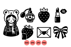 Hand Drawn Cute Vintage Girl Fashion Icons Product Image 1