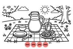 Black Line Art Picnic Illustration For Crafts Product Image 1