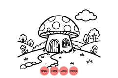 Hand Drawn Mushroom House Line Art Illustration Product Image 1