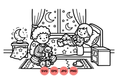 Cute Kids Bedtime Room Scene Illustration Product Image 1