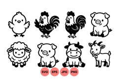 Black and White Cute Farm Animal SVG for Crafts Product Image 1