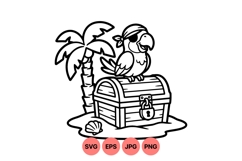Pirate Parrot And Treasure Chest Island Illustration Product Image 1