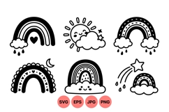 Hand Drawn Black Line Rainbow Clipart Icons Product Image 1