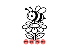 Cute Bee Illustration With Floral Vector Design Product Image 1