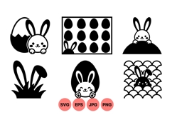 Cute Bunny and Easter Egg Cartoon SVG Product Image 1