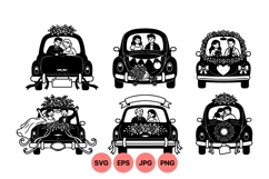 Vintage Wedding Car Clipart With Bride And Groom Product Image 1