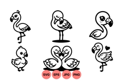 Hand Drawn Cute Flamingo Cartoon Clipart Product Image 1