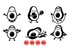 Cute Avocado Workout Clipart Illustrations for Fitness Product Image 1