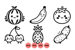 Hand Drawn Kawaii Fruit Svg Clipart Designs Product Image 1