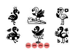 Black White Cute Flamingo Cartoon Clipart Design Product Image 1