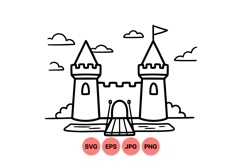 Medieval Castle Outline Clipart Drawing Product Image 1