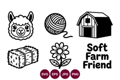 Line art farm animals and objects vector with llama yarn Product Image 1