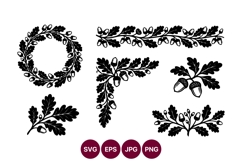 acorn leaves wreath borders line art vector Product Image 1