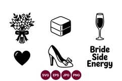 bride side energy wedding icons bouquet cake champagne glass Product Image 1