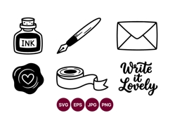 Line art ink with nib envelope wax seal ribbon and write Product Image 1