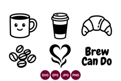 Vector line art icons of coffee mug to go cup croissant Product Image 1